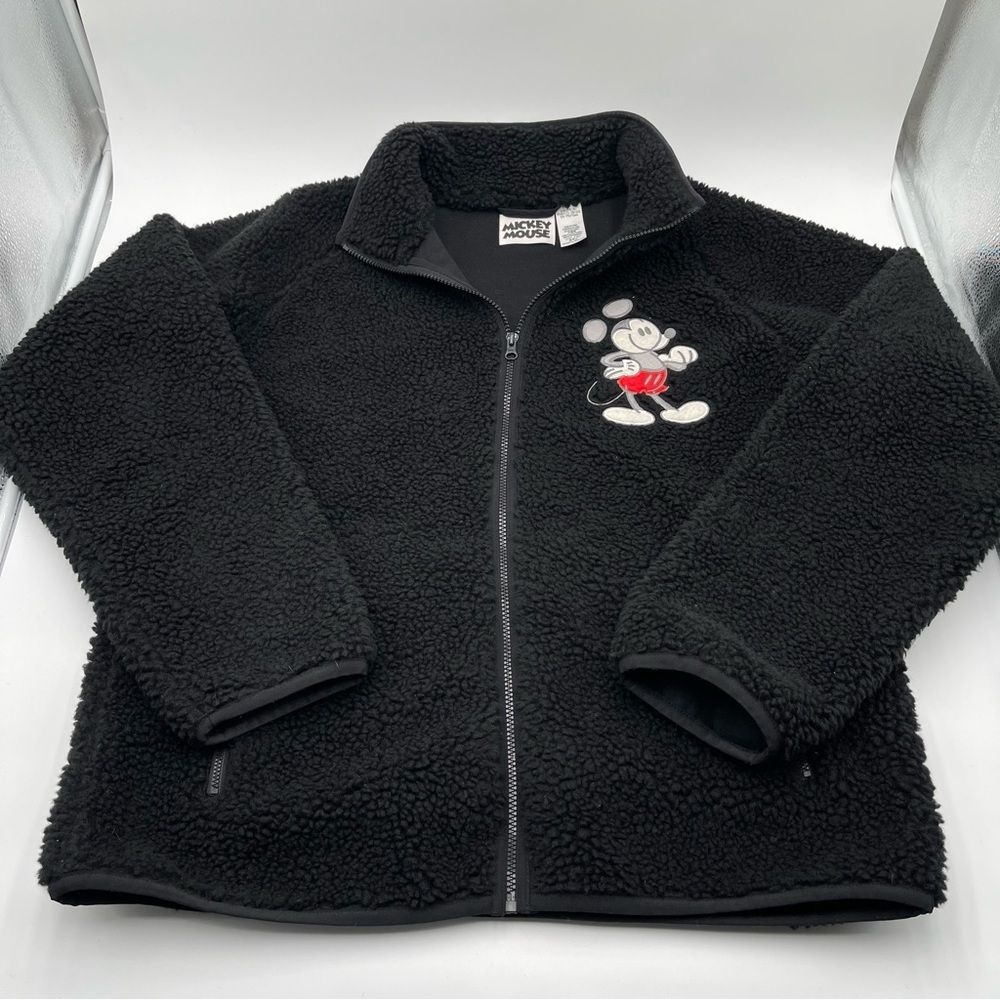 Disney Fleece Jacket Adult Large Black Mickey Mouse Full Zip Embroidered Lined